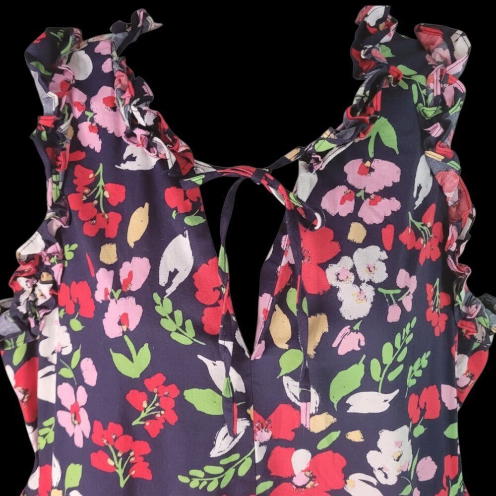 Maggy London Navy Floral Dress Ruffled Sleeveless Pockets Sz 10 - Picture 4 of 8